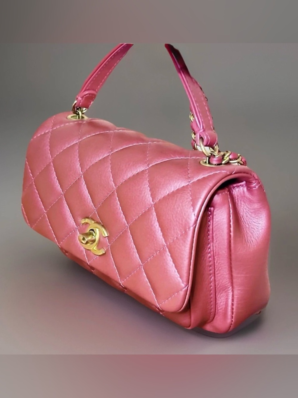 Chanel Iridescent Coral / Pink Quilted Flap front pocket Crossbody Bag